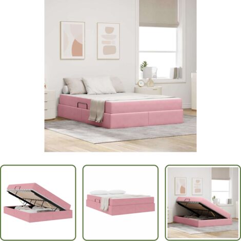 Materasso in velluto -  Letto con contenitore e materasso Rosa 140 x 200 cm Velluto