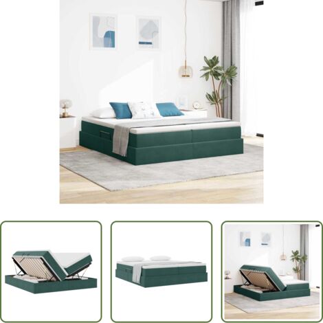 Materasso in velluto -  Letto con contenitore e materasso Verde Scuro 180 x 200 cm