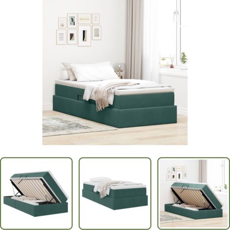 Materasso in velluto -  Letto con contenitore e materasso Verde Scuro 90 x 200 cm