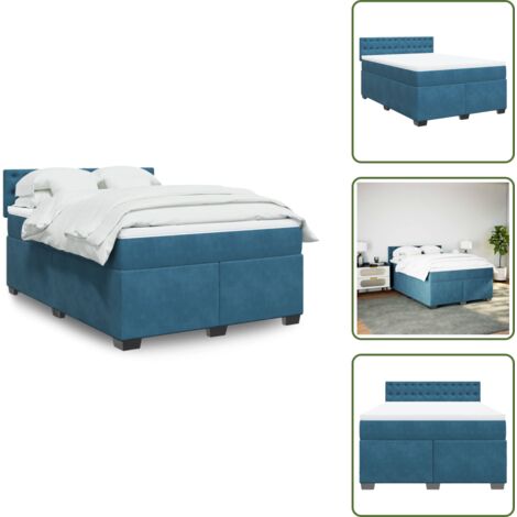 Materasso in velluto - vidaXL Giroletto a Molle con Materasso Blu 160x200 cm in Velluto - Letto con testiera
