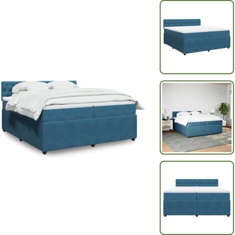 Materasso in velluto - vidaXL Giroletto a Molle con Materasso Blu 200x200 cm in Velluto - Letto con testiera