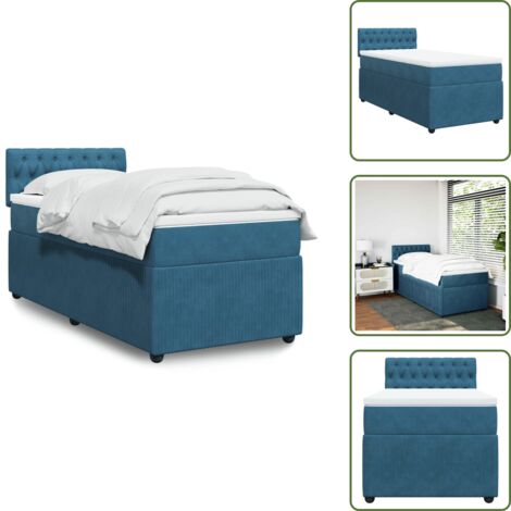 Materasso in velluto - vidaXL Giroletto a Molle con Materasso Blu 90x200 cm in Velluto - Letto con testiera
