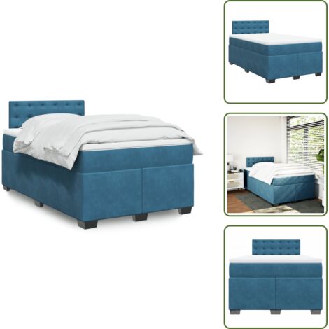 Materasso in velluto - vidaXL Giroletto a Molle con Materasso Blu Scuro 120x190 cm in Velluto - Letto con testiera