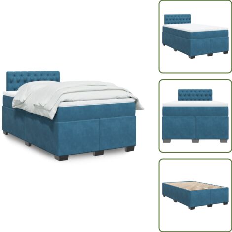 Materasso in velluto - vidaXL Giroletto a Molle con Materasso Blu Scuro 120x190 cm in Velluto - Letto con testiera
