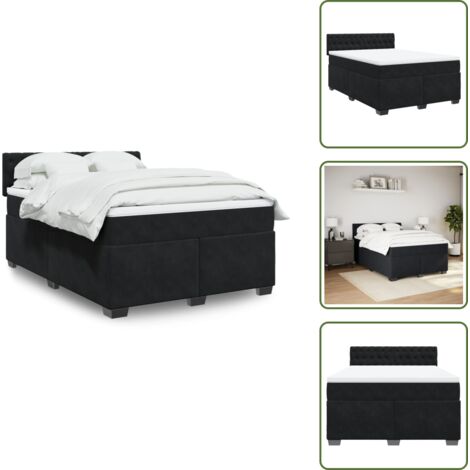 Materasso in velluto - vidaXL Giroletto a Molle con Materasso Nero 140x200 cm in Velluto - Letto con doghe