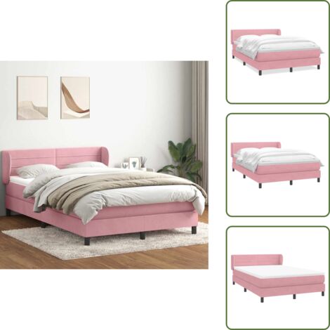 Materasso in velluto - vidaXL Giroletto a Molle con Materasso Rosa 160x210 cm in Velluto - Letto con testiera