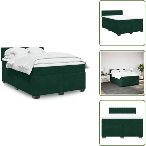 Materasso in velluto - vidaXL Giroletto a Molle con Materasso Verde Scuro 140x190 cm Velluto - Letto con doghe