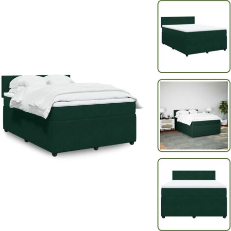 Materasso in velluto - vidaXL Giroletto a Molle con Materasso Verde Scuro 140x190 cm Velluto - Letto con doghe