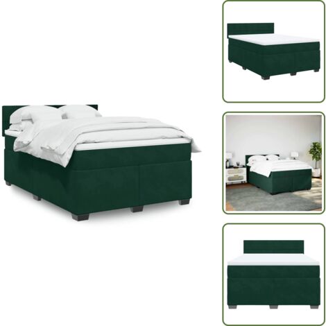 Materasso in velluto - vidaXL Giroletto a Molle con Materasso Verde Scuro 140x200 cm Velluto - Letto con doghe