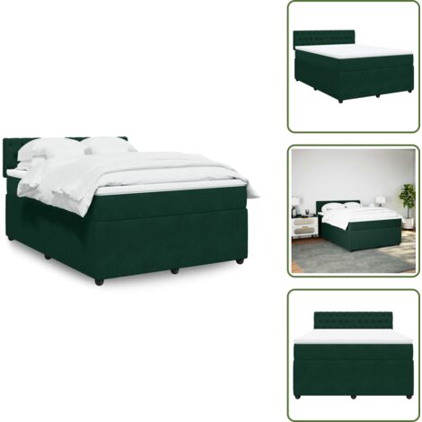 Materasso in velluto - vidaXL Giroletto a Molle con Materasso Verde Scuro 140x200 cm Velluto - Letto in legno