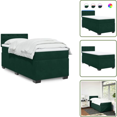 Materasso in velluto - vidaXL Giroletto a Molle con Materasso Verde Scuro 80x200 cm Velluto - Letto con testiera