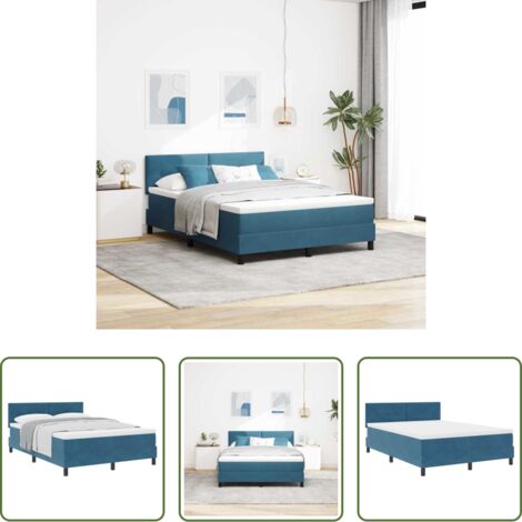 Materasso -  Letto a molle con materasso Blu Scuro 140 x 190 cm Velluto