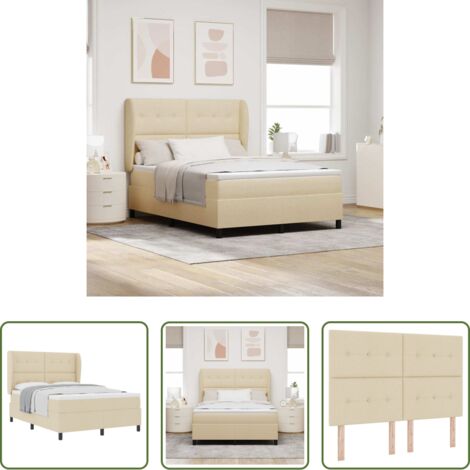 Materasso -  Letto a molle con materasso Crema 140 x 190 cm Tessuto