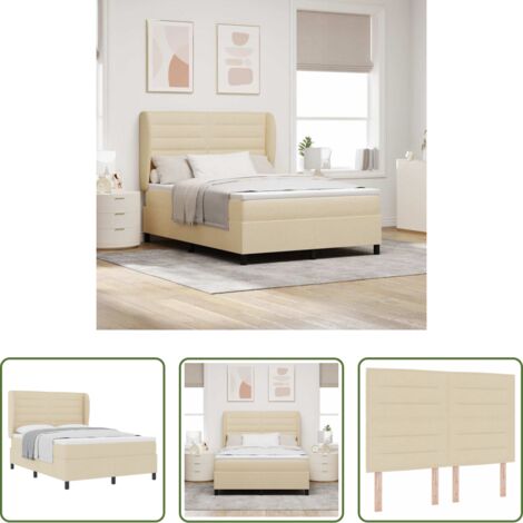 Materasso -  Letto a molle con materasso Crema 140 x 190 cm Tessuto