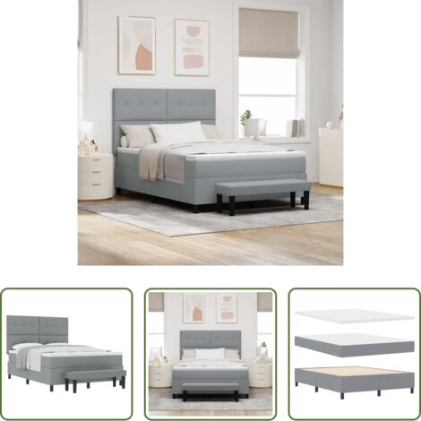 Materasso -  Letto a molle con materasso Grigio chiaro 140 x 190 cm Tessuto