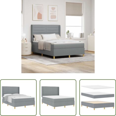 Materasso -  Letto a molle con materasso Grigio chiaro 140 x 190 cm Tessuto