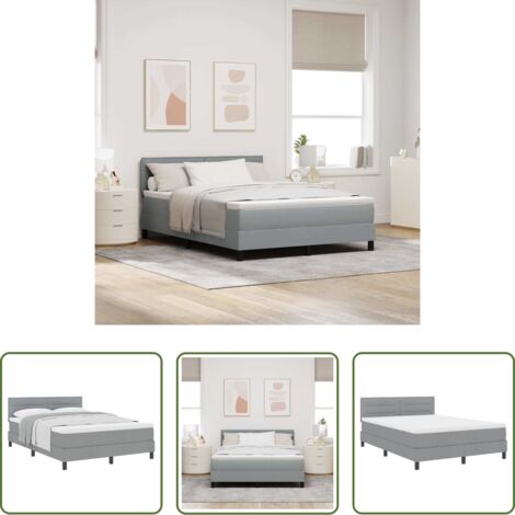 Materasso -  Letto a molle con materasso Grigio chiaro 140 x 190 cm Tessuto