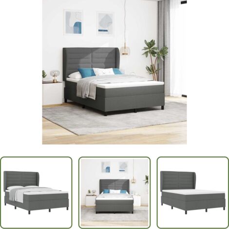 Materasso -  Letto a molle con materasso Grigio scuro 140 x 190 cm Tessuto