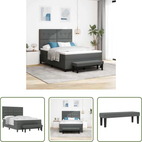 Materasso -  Letto a molle con materasso Grigio scuro 140 x 190 cm Tessuto