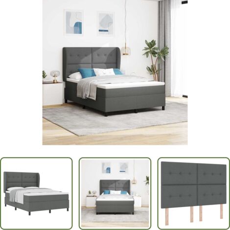 Materasso -  Letto a molle con materasso Grigio scuro 160 x 200 cm Tessuto