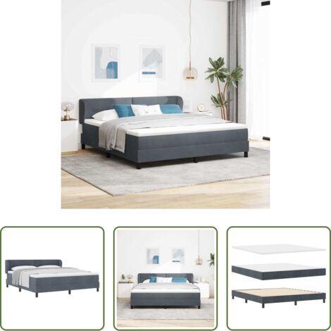 Materasso -  Letto a molle con materasso Grigio scuro 180 x 200 cm Velluto