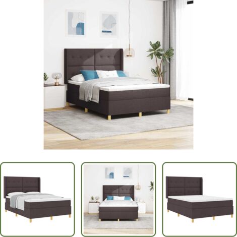 Materasso -  Letto a molle con materasso Marrone Scuro 140 x 190 cm Tessuto