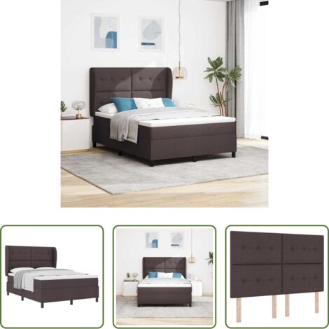 Materasso -  Letto a molle con materasso Marrone scuro 140 x 190 cm Tessuto