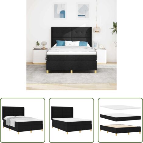 Materasso -  Letto a molle con materasso Nero 160 x 200 cm Tessuto
