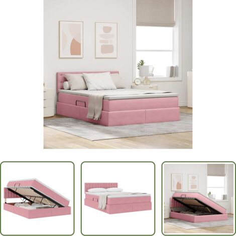 Materasso -  Letto con Contenitore con materasso Rosa 140 x 200 cm Velluto