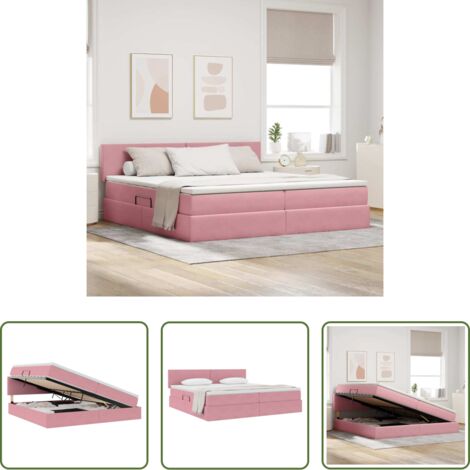 Materasso -  Letto con Contenitore con materasso Rosa 200 x 200 cm Velluto