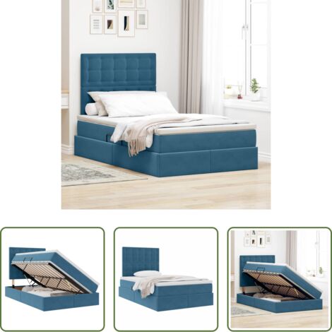 Materasso -  Letto con contenitore e materasso Blu 120 x 190 cm Velluto