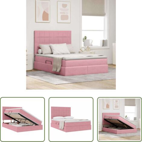 Materasso -  Letto con contenitore e materasso Rosa 140 x 190 cm Velluto