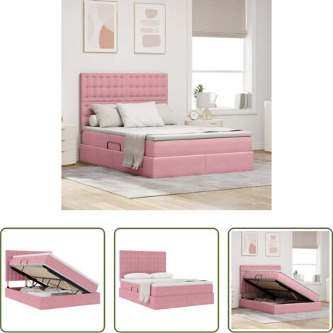 Materasso -  Letto con contenitore e materasso Rosa 140 x 190 cm Velluto