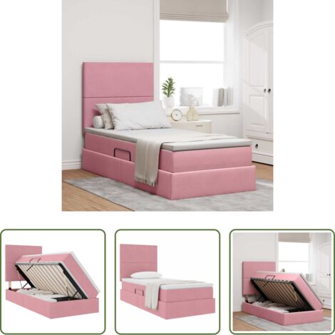 Materasso -  Letto con contenitore e materasso Rosa 90 x 200 cm Velluto