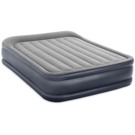 materasso matrimoniale autogonfiante intex "airbed dura-beam deluxe pillow rest raised" colore grigio chiaro e pompa integrata, 152x203x42 cm - cod. 64136nd