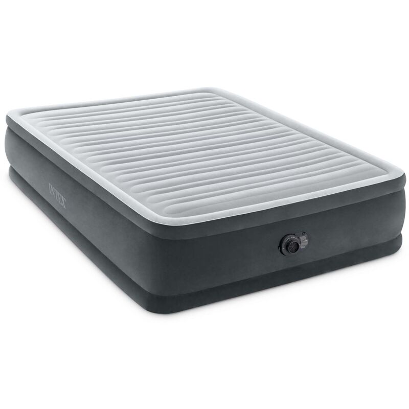 64414ND - Materasso Gonfiabile Dura-Beam Comfort Plush Elevated Matrimoniale, con Pompa Elettrica Incorporata, pvc, Grigio, 152x203x46 cm - Intex