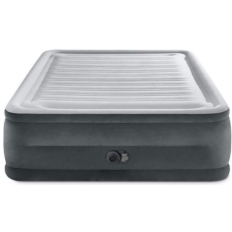 Materasso matrimoniale autogonfiante Intex airbed dura-beam comfort-plush high-rise' colore grigio chiaro e pompa integrata, 152x203x56 cm - cod.
