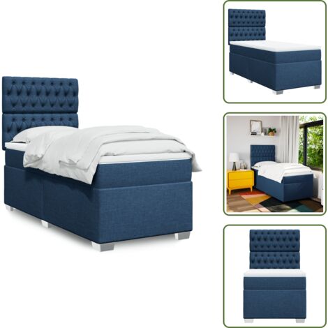 Materasso morbido - vidaXL Giroletto a Molle con Materasso Blu 100x200 cm in Tessuto - Letto con doghe