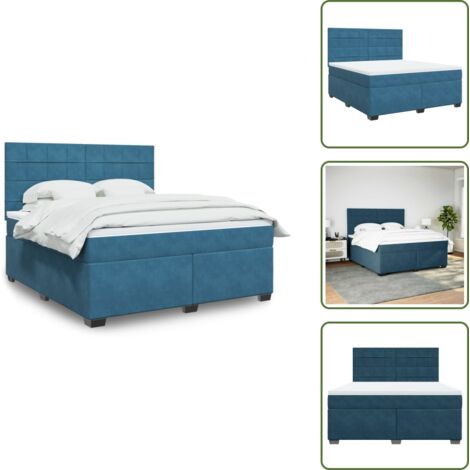 Materasso morbido - vidaXL Giroletto a Molle con Materasso Blu 180x200 cm in Velluto - Letto con doghe