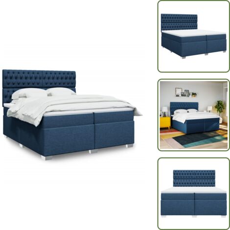 Materasso morbido - vidaXL Giroletto a Molle con Materasso Blu 200x200 cm in Tessuto - Letto con doghe