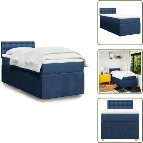 Materasso morbido - vidaXL Giroletto a Molle con Materasso Blu 90x190 cm in Tessuto - Letto con testiera