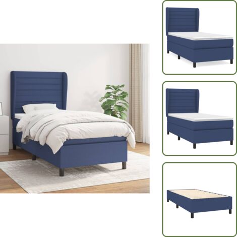 Materasso morbido - vidaXL Giroletto a Molle con Materasso Blu 90x190 cm in Tessuto - Letto con testiera regolabile