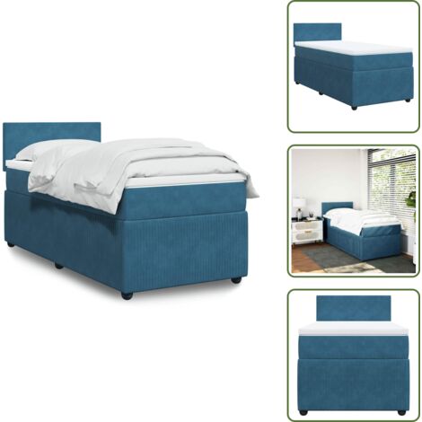 Materasso morbido - vidaXL Giroletto a Molle con Materasso Blu 90x190 cm in Velluto - Letto con testiera