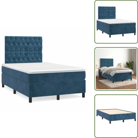 Materasso morbido - vidaXL Giroletto a Molle con Materasso Blu Scuro 120x190 cm in Velluto - Letto con testiera regolabile