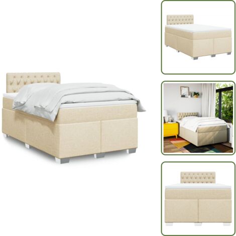 Materasso morbido - vidaXL Giroletto a Molle con Materasso Crema 120x200 cm in Tessuto - Letto con piedi in legno