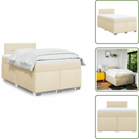 Materasso morbido - vidaXL Giroletto a Molle con Materasso Crema 120x200 cm in Tessuto - Letto con piedi in legno