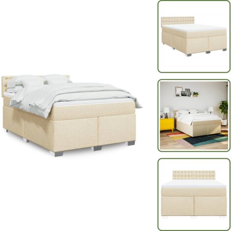 Materasso morbido - vidaXL Giroletto a Molle con Materasso Crema 160x200 cm in Tessuto - Letto con piedi stabili