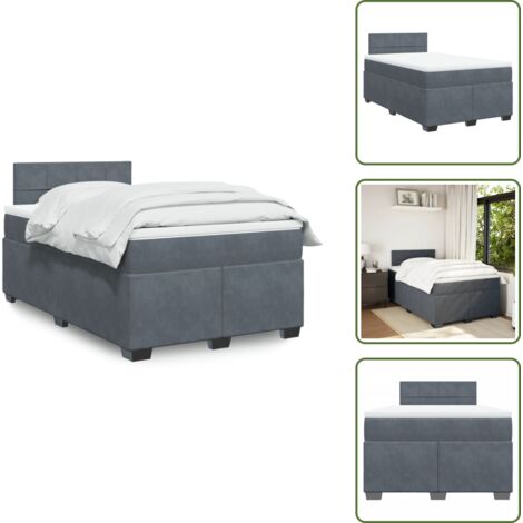 Materasso morbido - vidaXL Giroletto a Molle con Materasso Grigio Scuro 120x190 cm Velluto - Letto con materasso