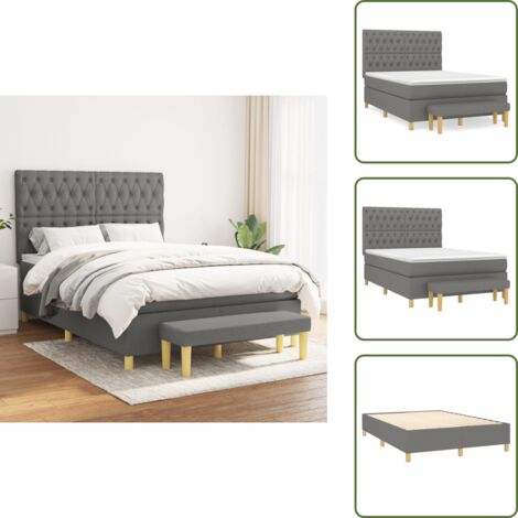 Materasso morbido - vidaXL Giroletto a Molle con Materasso Grigio Scuro 140x190 cm Tessuto - Letto con coprimaterasso