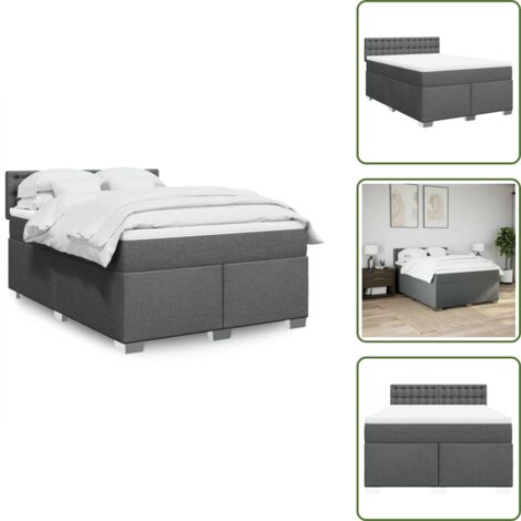 Materasso morbido - vidaXL Giroletto a Molle con Materasso Grigio Scuro 160x200 cm Tessuto - Letto con piedi in legno